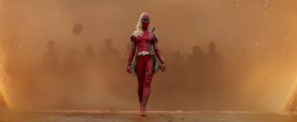 Blake Lively in costume as Lady Deadpool