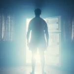 Bar Man (Pierre Yves Charbonneau) stands bathed in the white light of an open fridge door